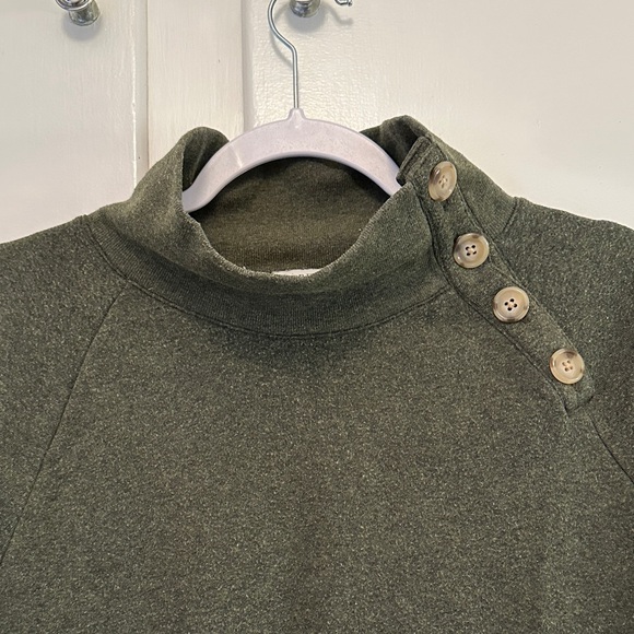 J.Crew Fleece Olive Green Button-Up Sweater Mockneck Turtleneck - Picture 2 of 3